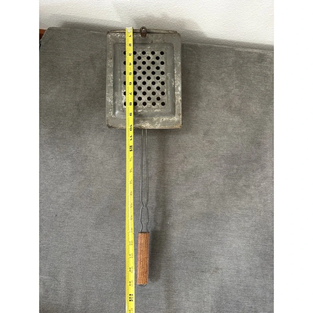 Popcorn Popper Basket With Sliding Top‎ Camp Fire Fireplace Metal Vintage READ